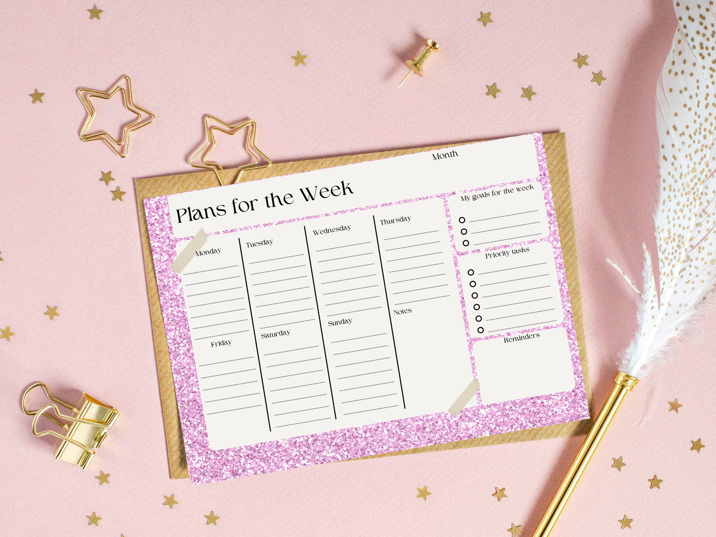 Pink glitter plans of the week planner