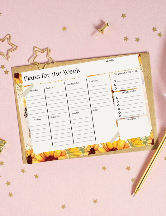 Sunflower plan of the week planner templates