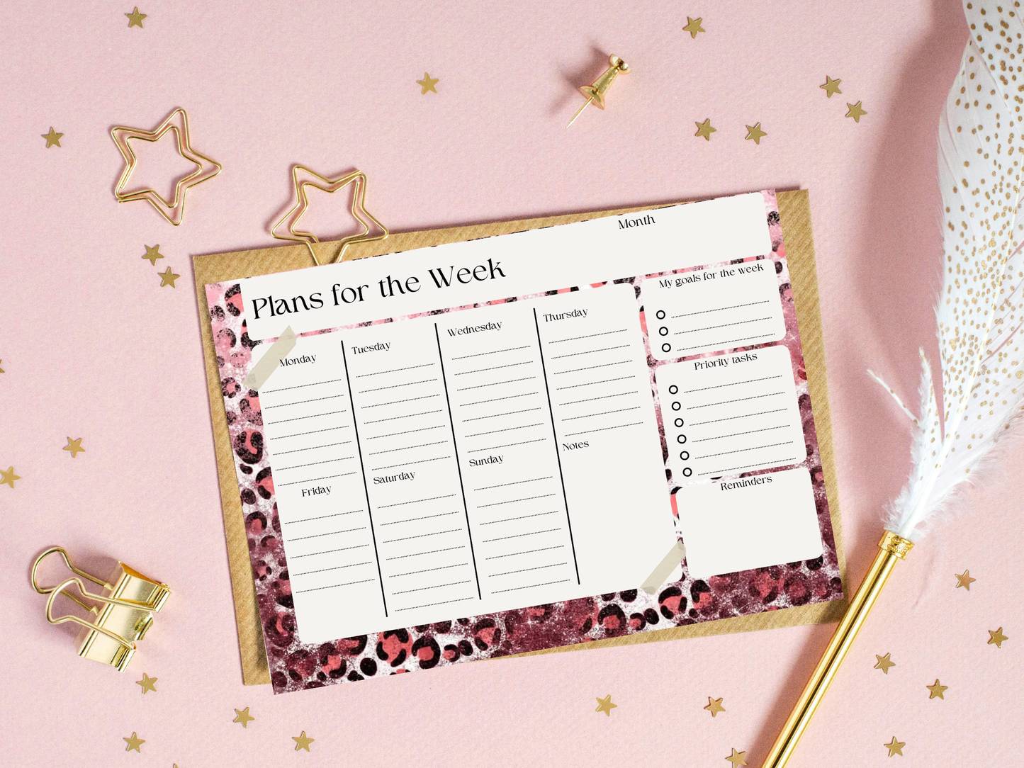 Cheetah print plans of the week planner templates