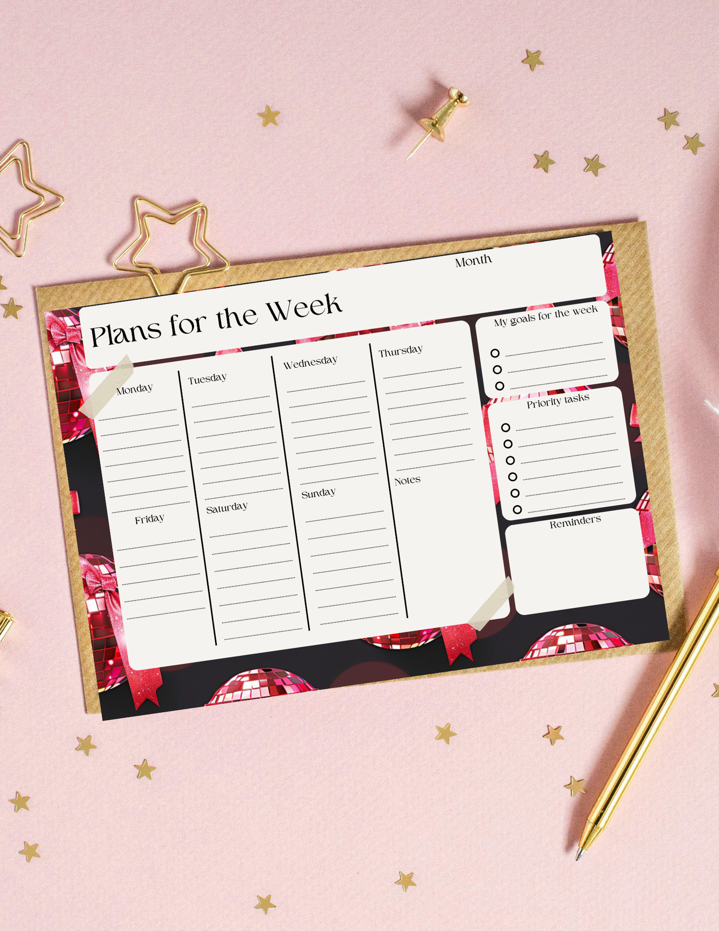 Disco balls plans of the week planner template