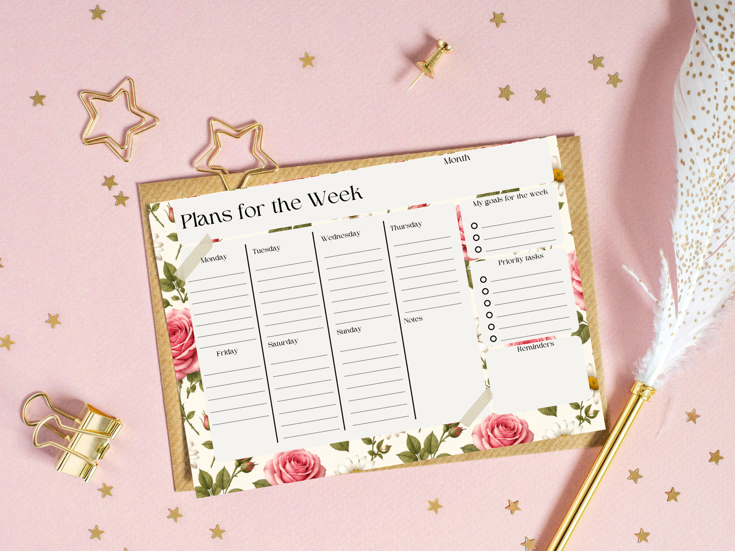 Flowers plans of the week planner template