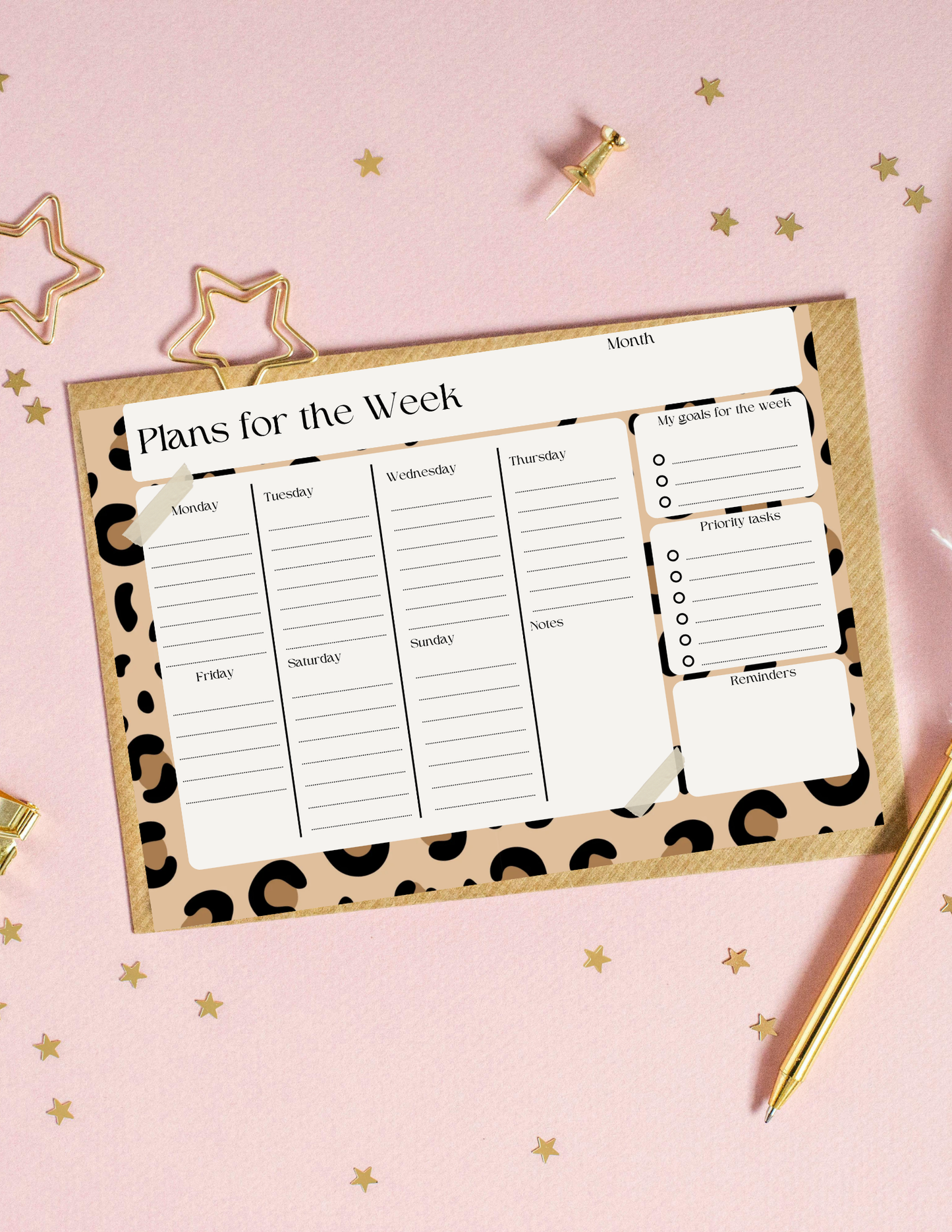 Cheetah print plans of the week planner templates