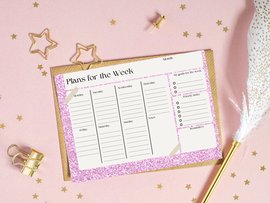 Pink glitter plans of the week planner