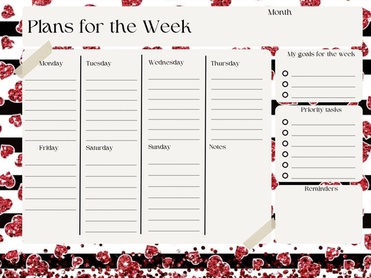 Hearts plans of the week planner