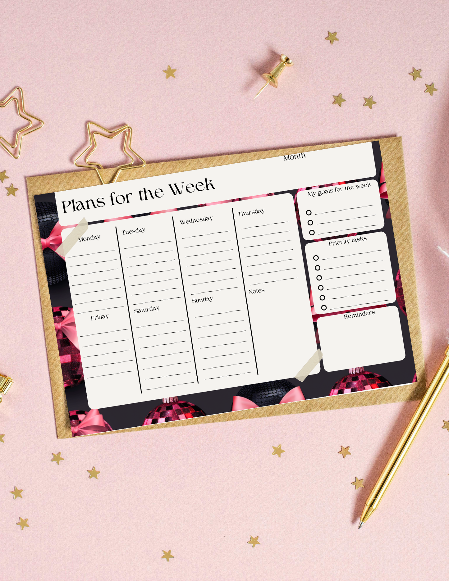 Disco balls plans of the week planner template