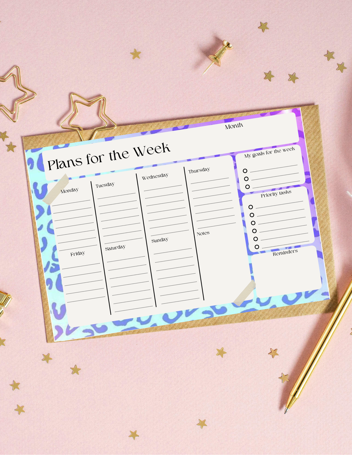 Cheetah print plans of the week planner templates