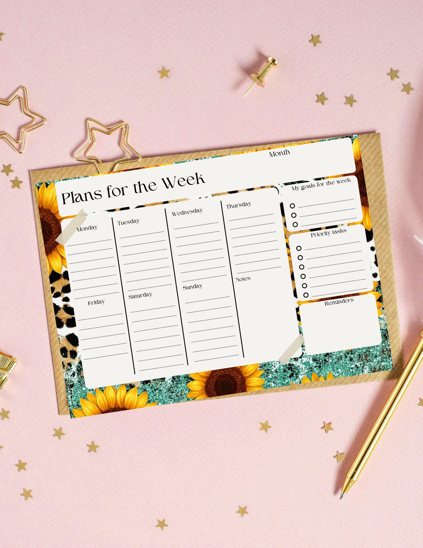Sunflower plan of the week planner templates